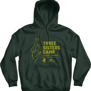 Design by THREE SISTERS CAMP. Printed in Canada. Wear yours with pride! A classic hoodie with a large front pouch pocket and drawstrings in matching color.