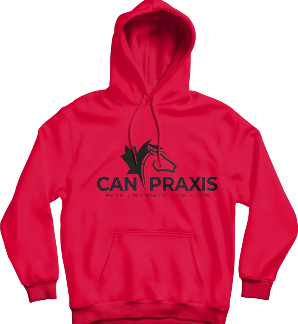 Design by CAN PRAXIS. Printed in Canada. Wear yours with pride! A classic hoodie with a large front pouch pocket and drawstrings in matching color.